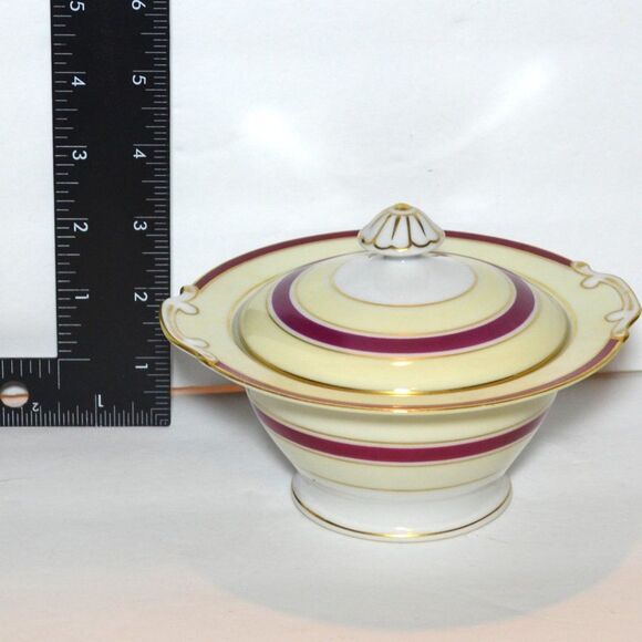 Ransom China Made In Japan Sugar Bowl With Lid Cream And Burgundy - Picture 6 of 7